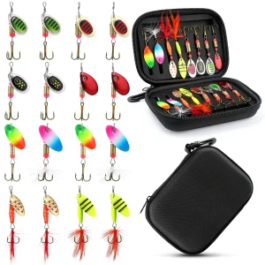 16Pcs Spinner Fishing Lures Set with Tackle Box